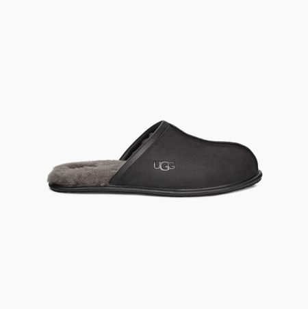 UGG Scuff Leather Black Slippers for Men (AROC69830)